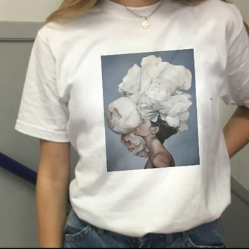 Poletje nove estetske T-shirt seksi cvet tiskanja Harajuku kratka sleeved majica T-shirt moda priložnostne ženske T-shirt vrhovi