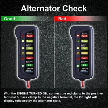 12V Akumulator & Alternator Tester - Test Stanje Baterije & Alternator Polnjenje (LED indikacija)