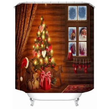 Santa Claus zunaj Božič omaro Praznično tuš zavesa Počitnice kopalnica Nepremočljiva particijo zavese Kopalnica zavese