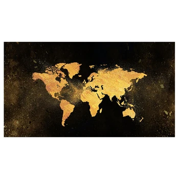 Velika Velikost Povzetek Črno Zlato Svetovni Zemljevid, Platno Slikarstvo Plakatov in Fotografij Nordijska Stenskih slikah, ki Živijo Otroci Soba Dekor