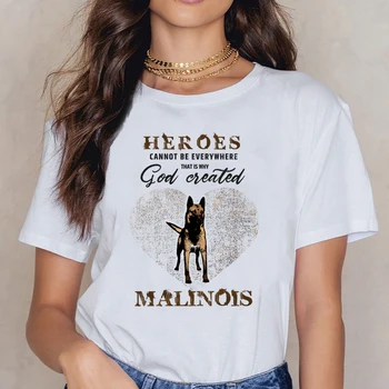 Vrhovi Majica S Kratkimi Rokavi Ženske Belgijski Ovčar Malinois Humor Belo Tiskanje Ženska Majica