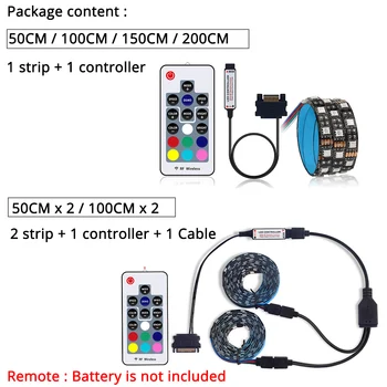 Sata LED Trakovi, RGB SMD 5050 60LEDs/m 50/100/150/200CM z RF daljinski upravljalnik za PC Ohišje IP20 12V LED fleksibilni Trak svetlobe