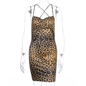 Hugcitar 2020 leopard tiskanja brez rokavov backless seksi mini slip obleko pomlad ženske novo arirval obleke ulične