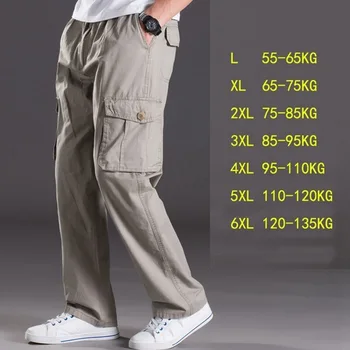 Pomlad poletje priložnostne hlače moški velika velikost 6XL Multi Pocket Kavbojke oversize Hlače kombinezon, elastični pas hlače, plus velikost moške
