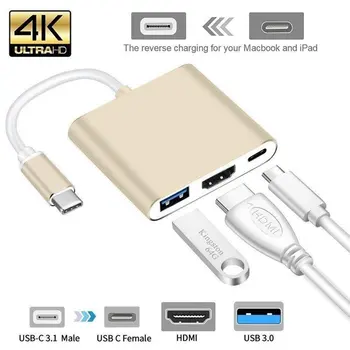 USB-C HDMI 3 v 1 Kabel Pretvornik Za Apple Macbook USB 3.1 Strele 3 Tip C Stikalo Za HDMI 4K Hub Kabel 2020 Nova
