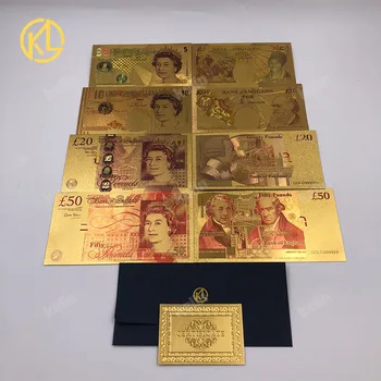 4x2pcs/veliko Celoten sklop, Združeno Kraljestvo Funt Pisane Zlato Folijo prekrita KRALJESTVU Bankovec za zbiranje in novo leto otroci igrajo denar