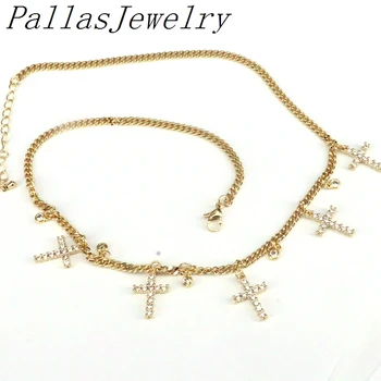 5Pcs zlato Barvo Cirkon Cz nakit ogrlica verige križ, ogrlico, obesek, ogrlica za Ženske, nakit