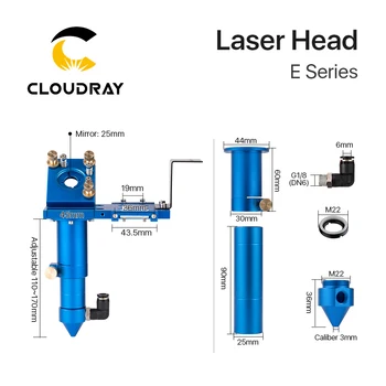 Cloudray E Serije CO2 Laser Glavo za Objektiv D20mm FL50.8 &/63.5 /101.6 mm Ogledalo 25 mm, za Lasersko Rezanje in Graviranje