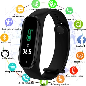 2020 Smart Bluetooth Zapestnica Pametno Gledati Moški Ženske Fitnes Tracker Telesne Temperature Test Ure Nepremočljiva Zdravje Smartband