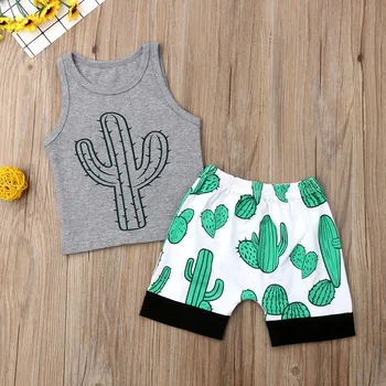 2PCS Novorojenčka Otroci Baby Boy Obleke Poletje Kaktus brez Rokavov Vrhovi T-Shirt Obleko Hlače Sunsuit