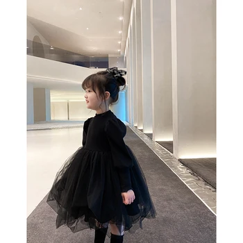 Otrok mrežasto obleko korejski modni Princesa Obleko Dekleta jeseni nove dolg rokav obleka