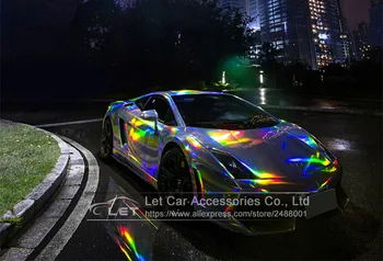 Najnovejši Silver black Holografski laser Chrome Vinil Holo Film Laser Plating Car Wrap Nalepka Stanja Z Air Bubble Free