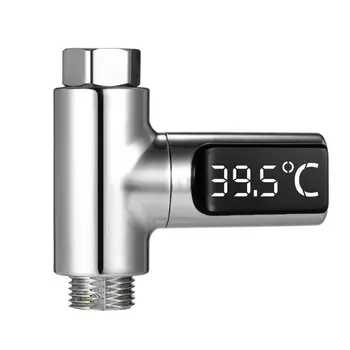 LED Zaslon Celzija, Temperatura Vode Merilnik Monitor Električne energije Tuš Termometer 360 Stopinj Rotacija Pretok Self-Ustvarjanje