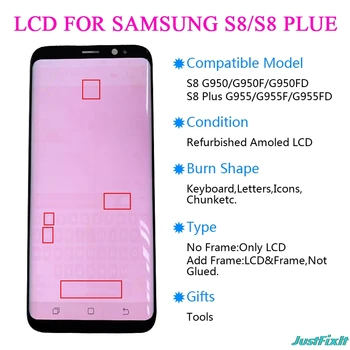 Za SAMSUNG Galaxy S8 G950 G950F Zaslon S8 Plus G955 G955F Zaslon na Dotik Red Burn-Pretemnih delov za S8 LCD +Okvir Zamenjava