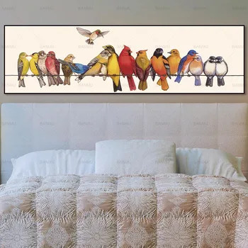 BANMU Nordijska Poster Tiskanje Malo Ptice Družino na Platno, Slike Doma Dekor Wall Art Živali Slike Spalnica Dekoracijo