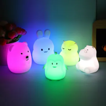 Mini Zajec RGB LED Nočna Lučka Dekoracijo Nočna Srčkan Risanka Silikonski Zajček Spalnica Postelji Lučka za Otroke, Otroci Baby