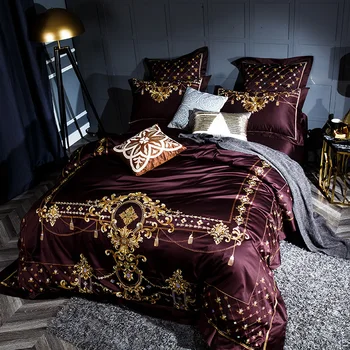 Rdeča egiptovski bombaž posteljnina določa Luksuzni vezenje posteljo nastavite kraljica kralj velikost rjuhe kritje posteljo stanja nastavite prevleke 4/6pcs