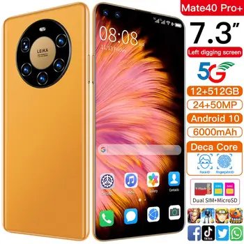 Mate40 Pro+ Pametni telefon 7.3 palčni Globalni Različici 512GB 6000mAh Android 10.0 GPS, Wifi 4G5G Mobilni Telefon Odklenjen