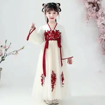 Otrok Vrh + Krilo Hanfu Orientalski Kitajski Retro Slogu Hanfu Cosplay Otroci Tang Princesa Obleko Tradicionalni Kitajski Dekle Obleko