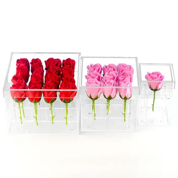 Valentinovo Rose Box Prozorni Akrilni Ličila Organizator Polje Kozmetični Primeru Rose Cvet Polje S Pokrovom Akril Škatla za Shranjevanje
