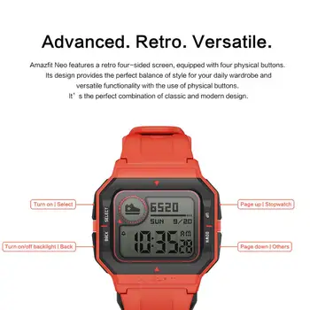 Svetovni Amazfit Neo Moda Smartwatch Retro Design 28 Dni Baterije 5ATM Srčni utrip Spanja Sledenje Moda Pametno Gledati