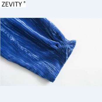 Zevity Novo 2020 Ženske Modni O Vratu Trdna Gub Žamet Mini Obleka Ženska Devet Četrtletju Rokav Priložnostne Slim Line Vestido DS4796