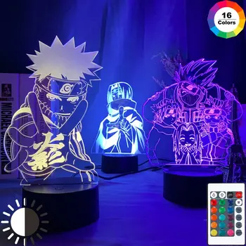 3D, Anime 16 Barv LED Noč Svetloba namizne Svetilke Dotik Daljinski upravljalnik Otroci Doma Spalnica Dekorativni Nighlight Xmas Darila
