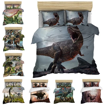 3pcs/set 3D Dinozaver Posteljnine Komplet za 2021 novoletna Darila Bedclothes Nastavite Fantje Posteljo Rjuhe Kritje Najstnikov Udobno Kompleti Posteljnine