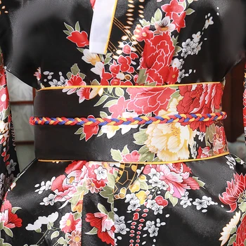 Črna Moda Nacionalnih Gibanj Ženske Seksi Kimono Yukata Z Obi Novost Večerno Obleko Japonski Cosplay Kostum Cvetlični sleepwear