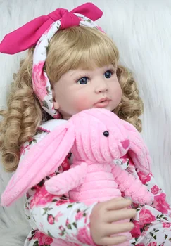 60 cm Silikonski Prerojeni Baby Doll Igrače 24 palca Vinil Princesa Malčka Dekleta Dojenčkov Lutke Z Plišastih Zajec Darilo za Rojstni dan Igra Hiša
