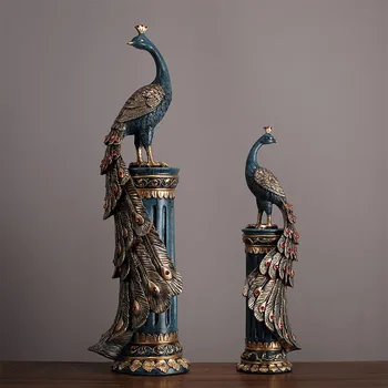 Kitajski Starinsko Gilded Pavi Kip Smolo Živalske Skulpture, Soba Dekor Fengshui Okras Doma Okrasni Dodatki