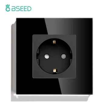 BSEED EU Standardno električno Vtičnico Bela Črna Zlati 3 Barve Enotni Kristalno Steklo Plošče Električno Vtičnico 16A 110V - 240V Vtičnico
