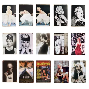 Klasični Film Kovinski Tin Prijavite Monroe Hepburn Plakat Plaketo Letnik Stenski Dekor za Bar Pub Klub Človek Jama