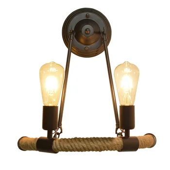 Vintage Dvojno Glavo Mansarda Stenska Svetilka Stenska svetilka Moderne Konoplja Vrv Svetlobe LED Koridor Dekoracijo