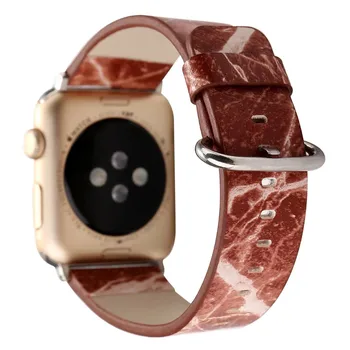 Marmor Vzorec Usnjeni Trak za Apple Watch Band Serija 1 2 3 42mm 38 mm Zapestnica Kovinske Sponke Watchbands s Priključki