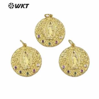 WT-MP146 WKT 2020 najbolj vroče prodaje krog kovanca lupini obesek za ženske modni zlato electroplated Krščanstvo devica marija