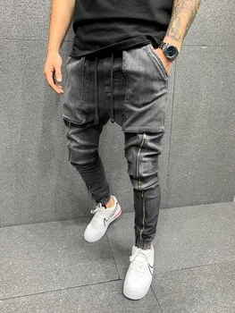 2020 VROČE 2 Stilov Moških Velik Žep Skinny Jeans Zadrgo Slim Visoke Kakovosti Kavbojke Priložnostne Šport Korzet kavbojke M-3XL