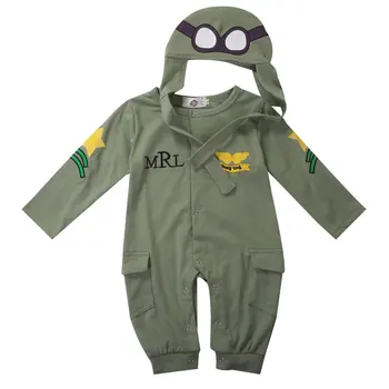 Jeseni Piloti Baby Boy Otroci Dojenčka Bombaž Dolg Rokav Romper+Klobuk Skp Jumpsuit Obleke Set 6-24M