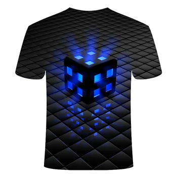 Temno modra fluorescen majica 3d tiskanja moške črni kvadrat, t-shirt poletje kratka sleeved majico, nepravilna moške in ženske T-shirt