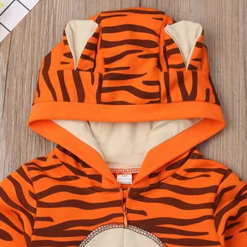 2019 Nove blagovne Znamke za Malčke Otroci Baby Fantje Dekleta Tigri Romper Pozimi Toplo Jumpsuits 3D Ušesa Hooded Rep Zadrgo Živali Pretvarjamo Oblačila