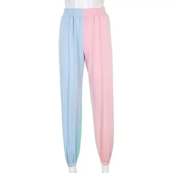 Poletje moda osebnost macaron mešane barve priložnostne hlače girly občutek za vse-tekmo elastična visoko pasu tanek pas hlače
