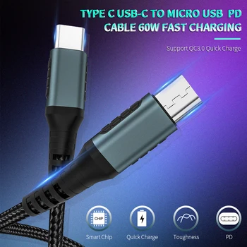 Tip C Do Micro USB Kabel Za Samsung S7 Xiaomi Android USB-C za Microusb PD Kabel QC3.0 Hitro Polnjenje Mobilnega Telefona Kabel Polnilnika