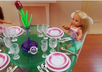 Brezplačna dostava otroci igrajo hiša dekleta igrače darilo za rojstni dan večerja namizni set pribor za barbie lutka,lutka mizi