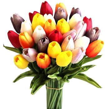 30Pcs Pisanih 14 cm, Umetne Svile Tulipani Cvetje za Stranke Domov Dekoracijo
