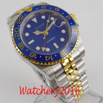 BLIGER Oblikovanje blagovne Znamke Luksuzni Watch Samodejno Modra Watch GMT iz Nerjavečega jubilejne Safir Keramične Plošče Mehanske Mens Watch