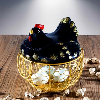 Ustvarjalne zlata jajca za shranjevanje košarico z kokoš obliko pokrov sadja, zelenjave, votli nosilec posode kuhinja hrane zbiranje dobave