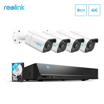Reolink RLK8-800B4 4K Varnostne Kamere Sistem 8ch PoE Video Snemalnik 4pcs 8MP PoE Kamere 24/7 Snemanje za Smart Home Security