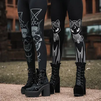 Rosetic 3XL Ženske Dokolenke Fitnes Plus Velikost Black Ulične Goth Cat Natisnjeni Legging Punk Vaja Leggins Svinčnik Hlače 2021