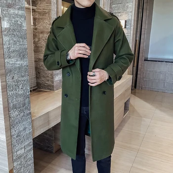 Moda Zimska Jakna Moški Klasična Moda Jarek Coats Črna Karamela Vojske Zeleni Ljudje Dolg Jarek Slim Fit Suknji Moški Plašči