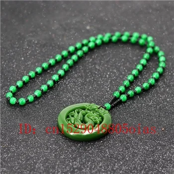 Naravni Zeleni Kitajski Jade Zmaj Obesek Kroglice Ogrlico, Čar, Moda Nakit Vklesan Amulet Darila za Ženske, Moške